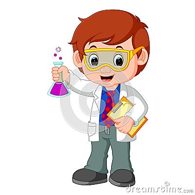 Scientist or professor holding flask Vector Illustration