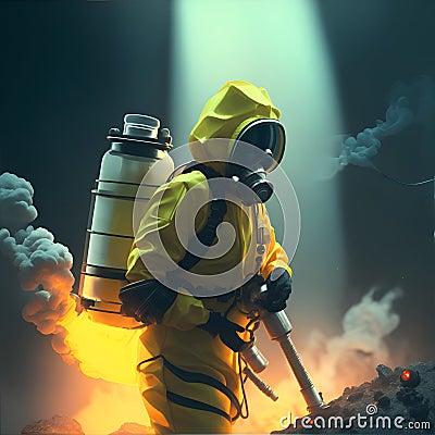 Scientist in a protective suit is in Biological and chemical hazard area Stock Photo