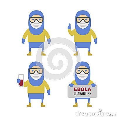 Scientist in Protective Yellow Gear. Cartoon Style Vector Illustration