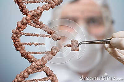 Scientist is replacing part of a DNA molecule. Genetic engineering and gene manipulation concept Stock Photo