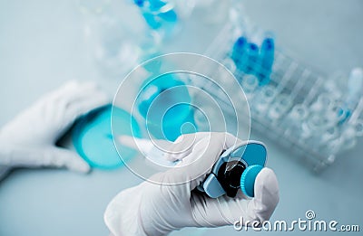 Scientist research chemistry at science lab Stock Photo