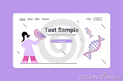 scientist researcher making experiments on fruits in lab DNA testing genetic engineering biotech concept Vector Illustration