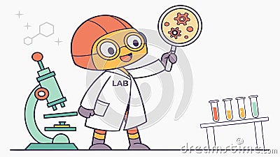 Scientist robot with microscope and lab tools science research and experimentation Generative AI Vector Illustration