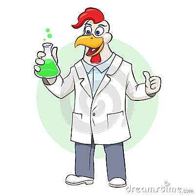 Scientist rooster with flask Vector Illustration