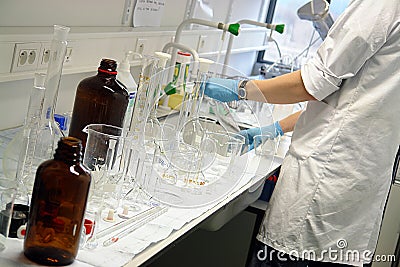 Scientist student cleaning up Stock Photo