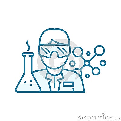 Scientist in a uniform. Bespectacled with a test tube. Chemist physicist student or doctor. Laboratory assistant Vector Illustration