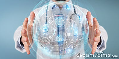 Scientist using digital technological interface with datas 3D rendering Stock Photo
