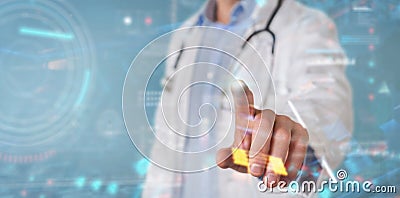 Scientist using digital technological interface with datas 3D rendering Stock Photo
