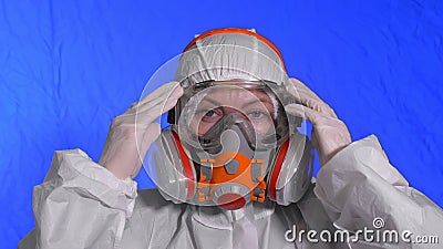Scientist virologist in respirator. Woman close up look, wearing protective medical mask. Concept health safety N1H1 Stock Photo