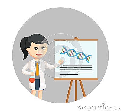 Scientist woman explaining the experiment Vector Illustration