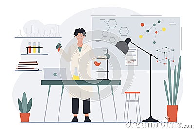Scientist working, making science test chemical experiment Vector Illustration