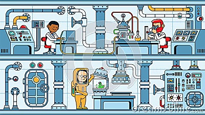 Scientists in biotechnology laboratory Vector Illustration