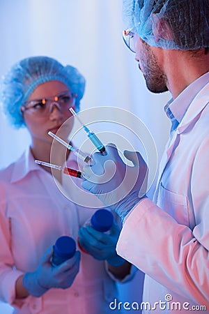 Scientists at chemical laboratory Stock Photo