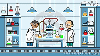 Scientists chemists make an experiment in chemical laboratory Vector Illustration