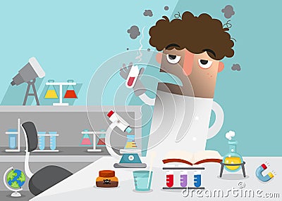 Scientists doing experiment surrounded by lab equipment Vector Illustration