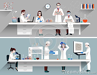 Scientists In Lab Concept Vector Illustration