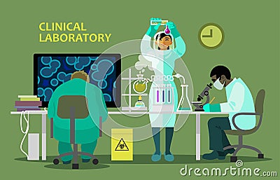 Scientists in medical laboratory doing research Vector Illustration