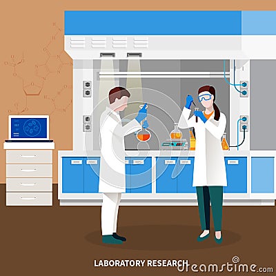 Scientists People Multicolored Composition Vector Illustration