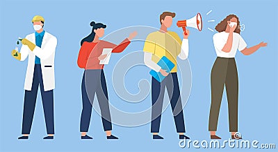 Scientists people set. Science lab worker, chemical researchers and scientist professor character Stock Photo