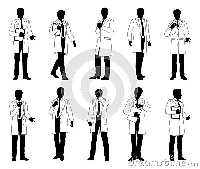 Scientists Professors Engineers Silhouettes Set Vector Illustration