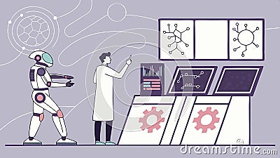 Scientists with robot, future tech illustration for science and innovation themes vector design Generative AI Vector Illustration
