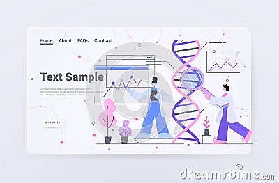 scientists team analyzing DNA structure molecule in laboratory genetic engineering genome modification Vector Illustration