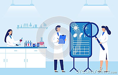 Scientists work in laboratory, research and discovery Cartoon Illustration