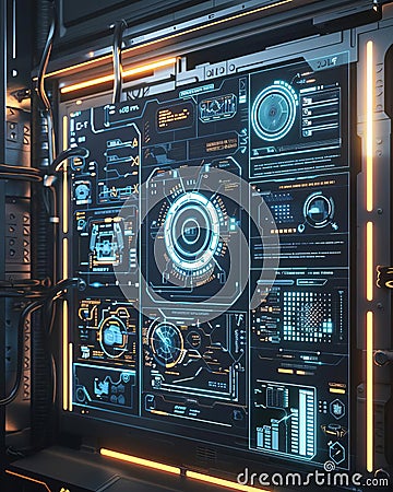 46 Scifi holographic user interface virtual reality display 3D render Stock Photo