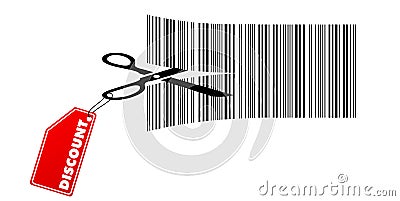 Scisors cuts the barcode - discount Vector Illustration