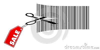 Scisors cuts the barcode - Sale Cartoon Illustration