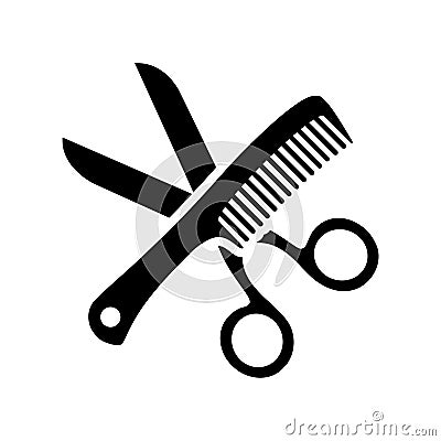 Scissor and Comb icon logo simple illustration Vector Illustration