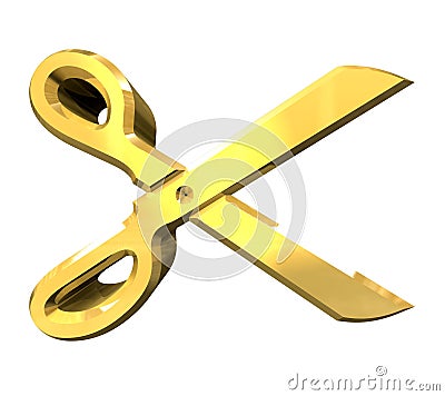 Scissor in gold - 3d Stock Photo