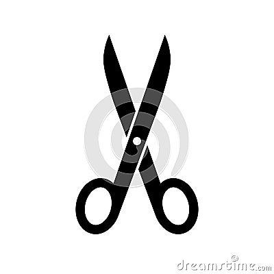 Scissor icon. Silhouette black scissors isolated on white background. Symbol barber. Simple open scissor for design of hairdresser Vector Illustration