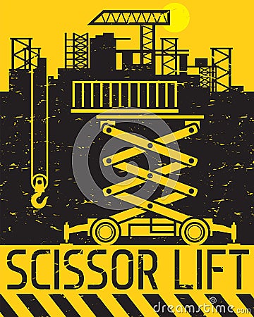 Scissor lift work on construction site Vector Illustration
