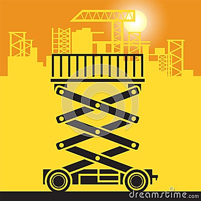 Scissor lift work on construction site Vector Illustration