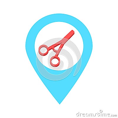 Scissor location map pin pointer icon. Element of map point for mobile concept and web apps. Icon for website design and app devel Stock Photo