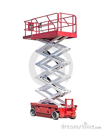 Scissor self propelled lift on a light background Stock Photo