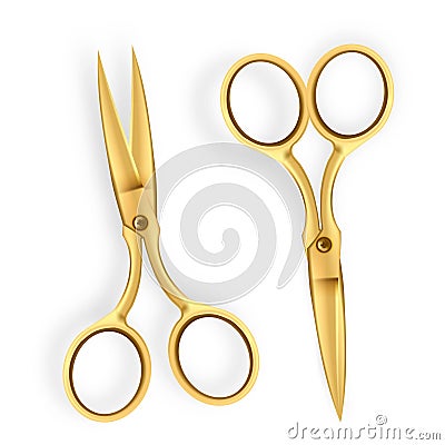 Scissor Vector. 3D Realistic Scissor Icon. Grand Opening Ceremony Gold Cutter Equipment. For Cutting Ribbon. Illustration Vector Illustration