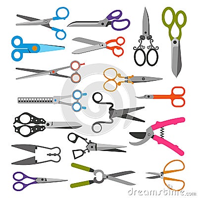 Scissor vector set professional pair of scissors cutting hair or scissoring with cutter and pruning shears prune or Vector Illustration