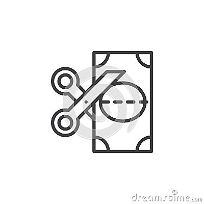 Scissors and banknote line icon, outline vector sign Vector Illustration