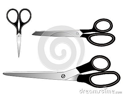 Scissors Collection, Embroidery, Standard and Long Dressmaker Shears Vector Illustration