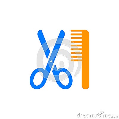 Scissors and comb icon vector, filled flat sign, solid colorful pictogram isolated on white. Vector Illustration