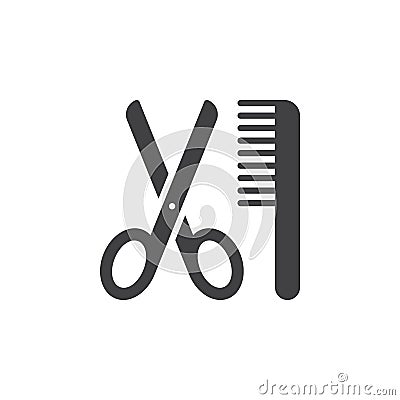 Scissors and comb icon vector, filled flat sign, solid pictogram isolated on white Vector Illustration