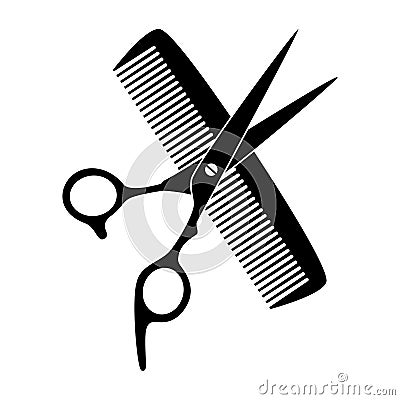 Scissors, comb and razor in black, hairdresser and barber tools Logo Stock Photo