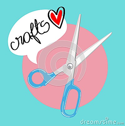 Scissors with with crafts love message flat design Stock Photo