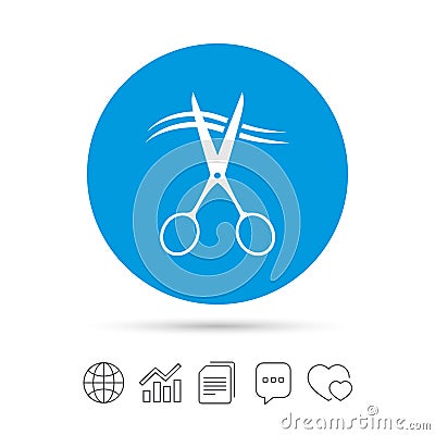 Scissors cut hair sign icon. Hairdresser symbol. Vector Illustration