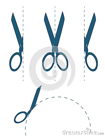 Scissors cutting along the dotted line Cartoon Illustration