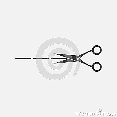 Scissors cutting along the dotted line. Monochrome icon. Vector. Vector Illustration