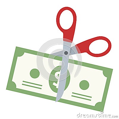 Scissors Cutting a Dollar Banknote Flat Icon Vector Illustration