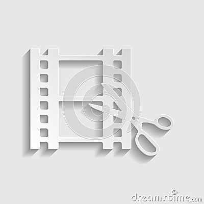 Scissors cutting film shot. Editing sign. Paper style icon. Illustration Stock Photo